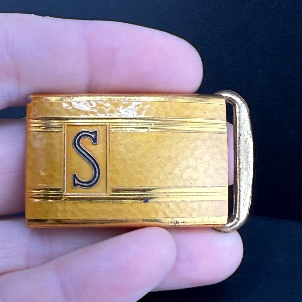 Vintage Hickok Belt Buckle Gold Tone Initial S Monogram